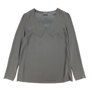 BRUNELLO CUCINELLI 100% Silk Long Sleeve Blouse Minimal Quiet Luxury Olive Green